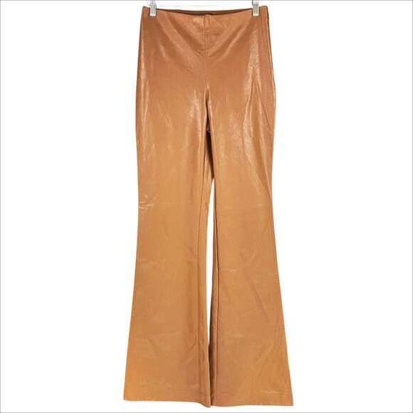 ARITZIA WILFRED Elaine Flared High-Rise Vegan Leather Pants in Cognac Brown Sz 6 - Picture 2 of 9